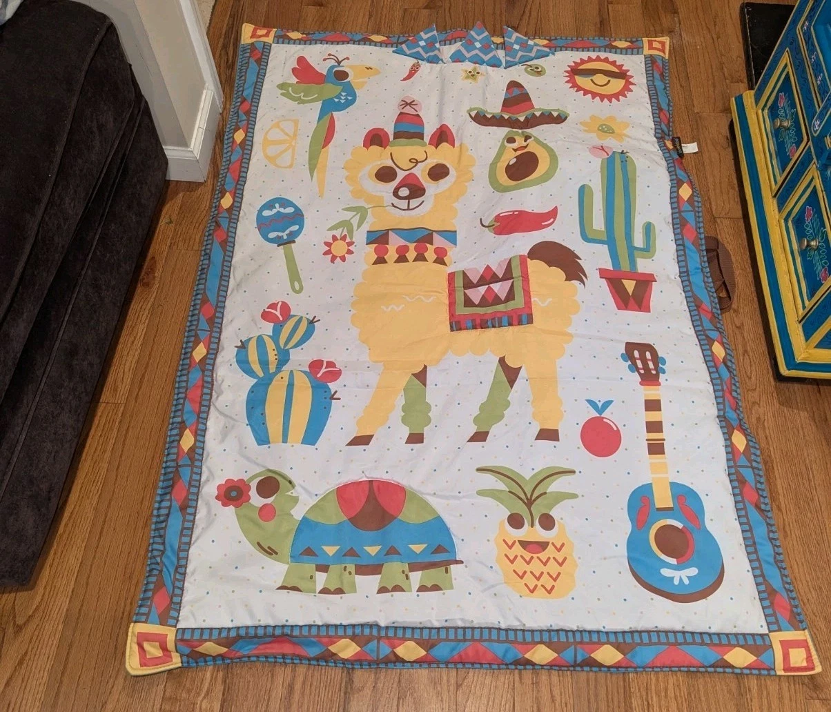 Boho Fiesta Kidcore Yookidoo Llama Picnic Blanket Foldable Play Mat 55 x39