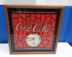 Vintage  Coca-cola Stained Glass Style Wood Frame Clock. Works.
