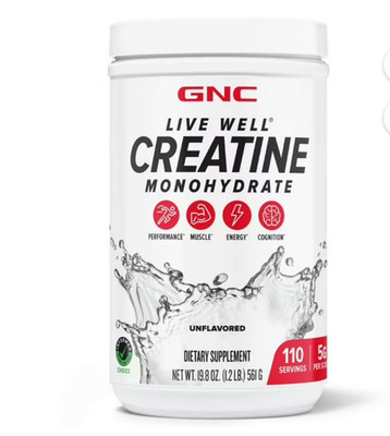 GNC Creatine Monohydrate Powder Unflavored Sports Performance 19.8 oz