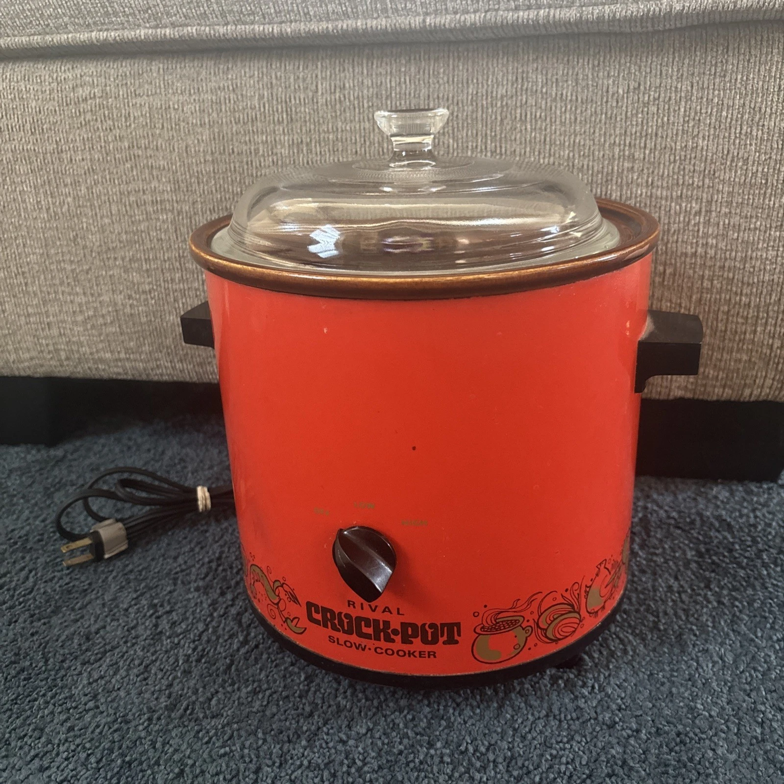 Vintage Rival Crock Pot Slow Cooker Flame Orange 3.5 Quart Model 3100/2 Tested