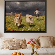 Gift Floral Still Life Dog Artwork Corgi Canvas Print Oil Painting Wall Decor