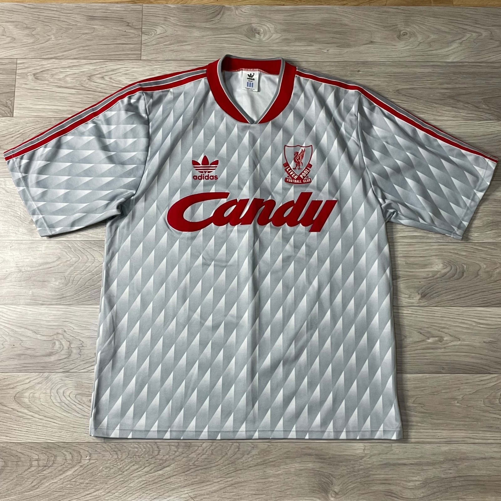 Vintage Liverpool FC 1989-1991 Away Jersey Adidas Candy Grey Football Shirt sz L