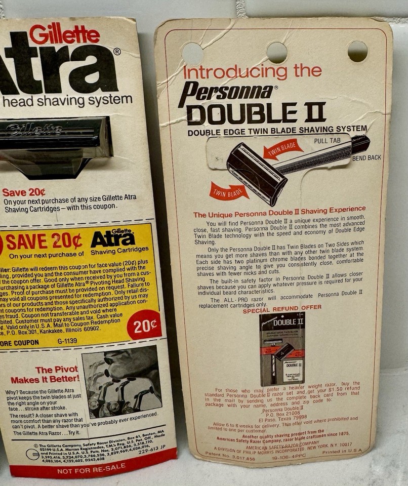 Lot of 2 - Vintage NOS Gillette ATRA Pivoting Safety Razor NEW 1980's ...