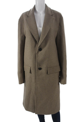 Zara Womens Overcoat Brown Button Closure Polyester Long Sleeve Size M