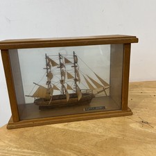Antique Vintage Cutty Sark Wooden Ship In Beautiful Oak Framed Glass Case