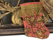 Handmade MINI STOCKING From Antique Vintage Textiles by B-VIZ Red w/Gold L97
