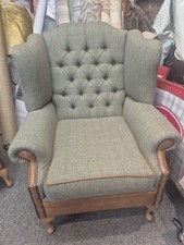 Large Harris Tweed and Leather Wing Chair. Brand New