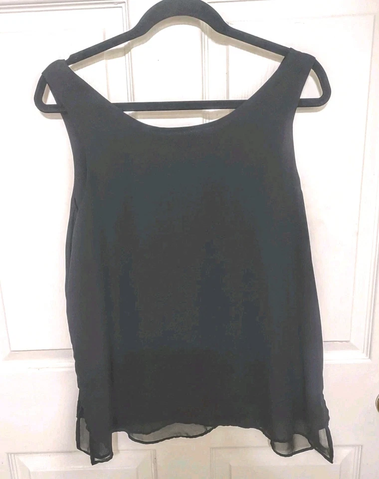 Mujer Talla L Negro Capas Transparente Forrado Sin Mangas Femenino Fluido Campana Hada Top Foto 2 de 4