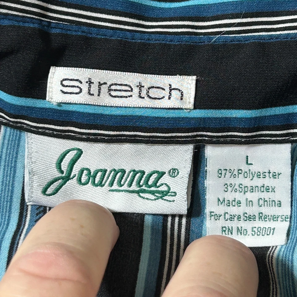 Joanna Blouse Shirt Women L Black Blue Striped Stretch Built In Tank Casual Top - Image 2 of 4