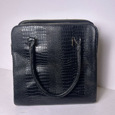 Atmosphere Croco Embossed Handbag Purse Laptop Bag Large Black