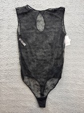 Auden Womens Medium Black Lace Sleeveless Lingerie Bodysuit Keyhole Back