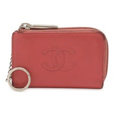 Chanel Coco Mark Coin Case Leather Pink with Key Ring A68885 Used
