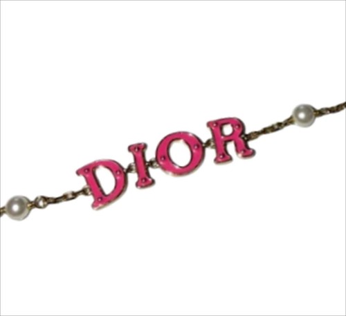 Christian Dior Evolution Bracelet Pink Lacquer Logo Gold-tone Faux Pearls