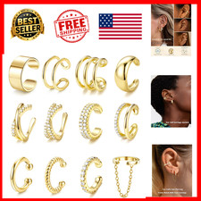 Ear Cuffs Non Piercing 12pcs 14K Gold Plated Adjustable Hypoallergenic Women Set