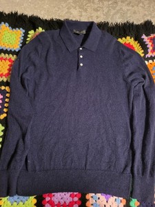 Bloomingdales The Mens Store Navy  100% Cashmere Mock Neck Button Sweater XL