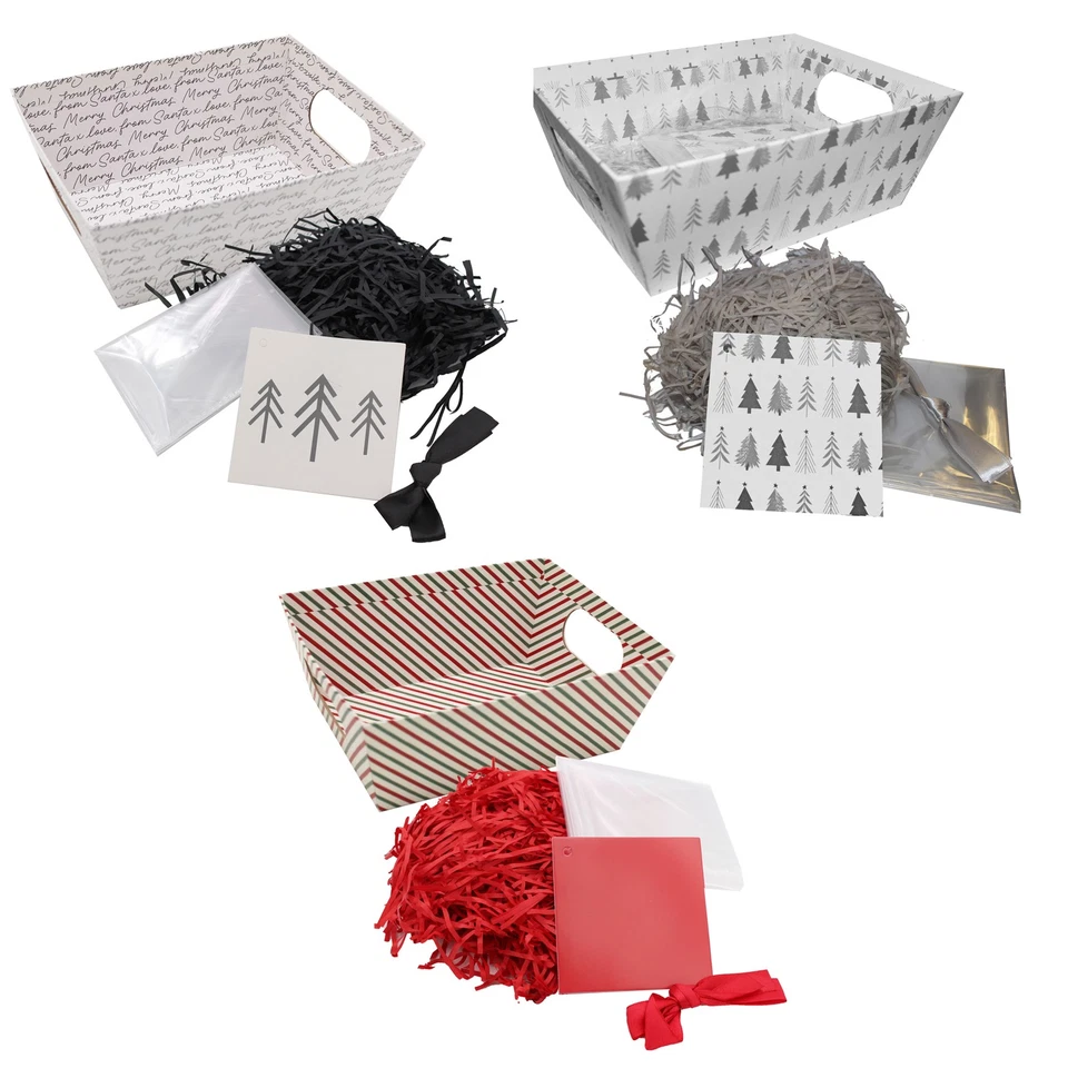 GEM IMPORTS LTD Kit Cesto Cesto Natalizio Confezione Regalo Sacchetto Riempimento Nastro ed Etichetta