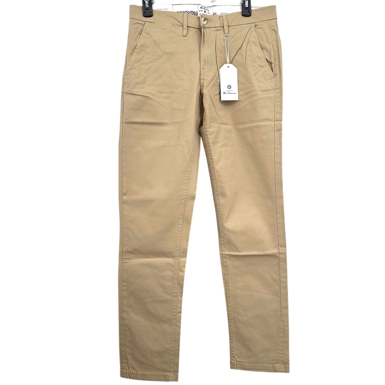 NEW Ben Sherman Slim Fit Stretch Sand Khaki Cotton Chino Pants Men's 31x34