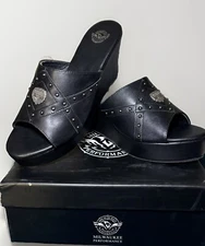 SALE  Milwaukee Women’s Size 11 NWB Leather Rivet Open Toe Black Wedge Sandel
