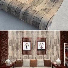 3D Rustic Wood Wallpaper Vintage Vinyl Film Sticker Self-adhesive Plank Shiplap