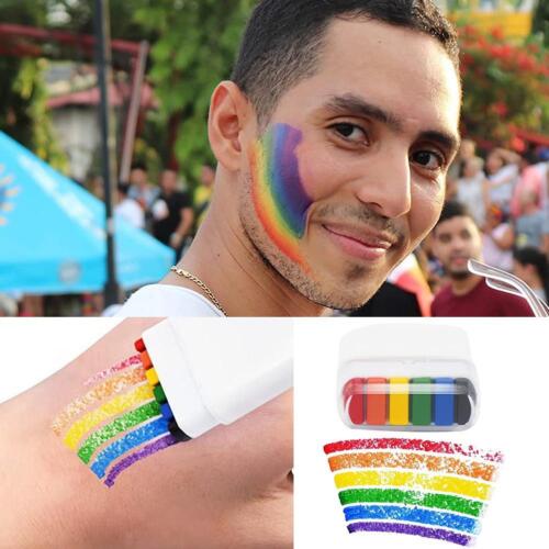 Pittura viso arcobaleno pigmento festival festa viso vernice corpo gay - bandiera divertente B8N5 - Foto 1 di 12