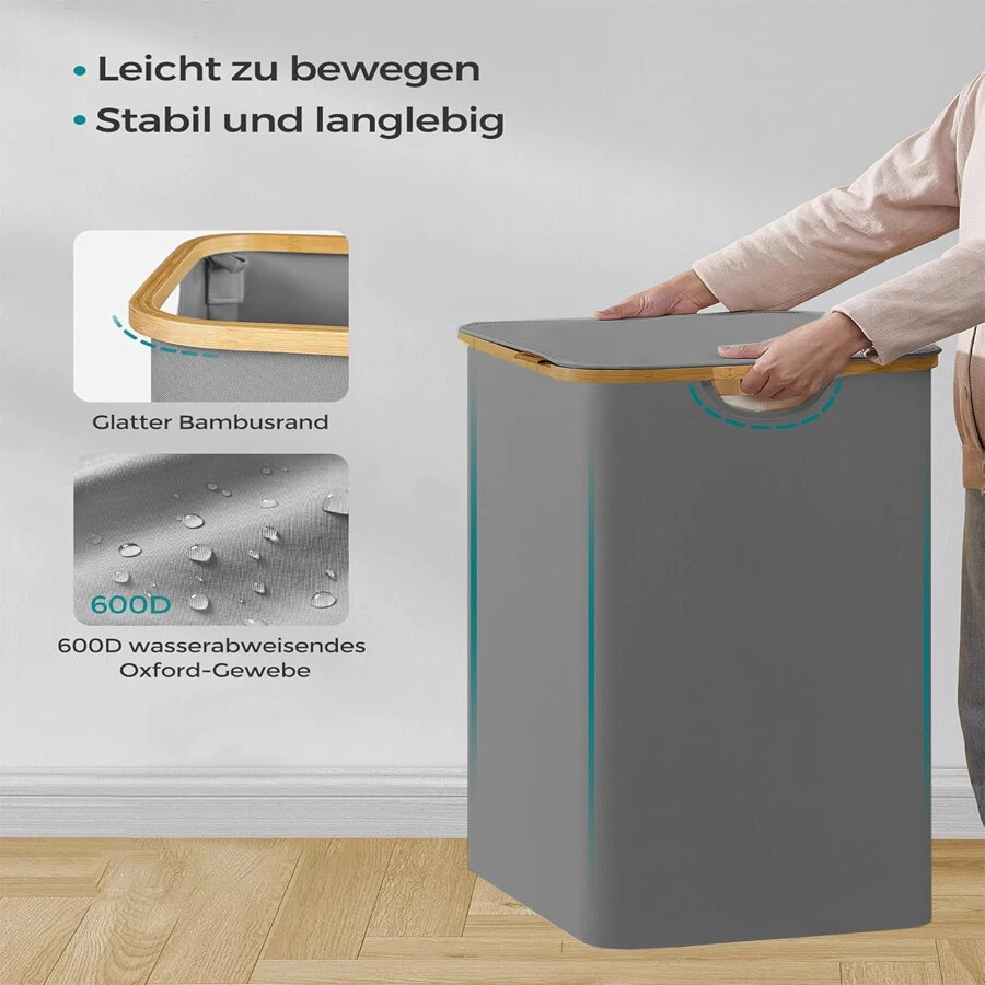 Wäschekorb 150l Wäschesammler Wäschebox mit Deckel Schmutzwäschebehälter Stoff - Bild 4 von 4