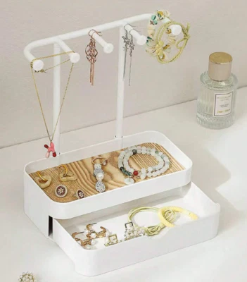 BITNOA STAND Metal Double Layer Jewellery Display Stand Organizer Wooden Base Tray Earing