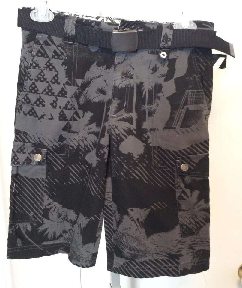 Pantalones Cortos Shaun Blanco Negro Gris Geométrico Talla 10 Cintura Ajustable Cinturón Algodón Foto 2 de 4