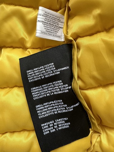 GUESS Women’s Hooded Puffer Jacket Bright Yellow Size L Black/White Trim - Picture 20 of 24