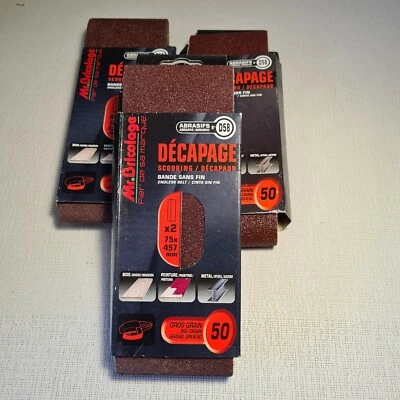 🔅 Bande sans fin lot de 6 bandes abrasives ponçage 75 x 457 mm grains 50 poncer - Photo 1/4