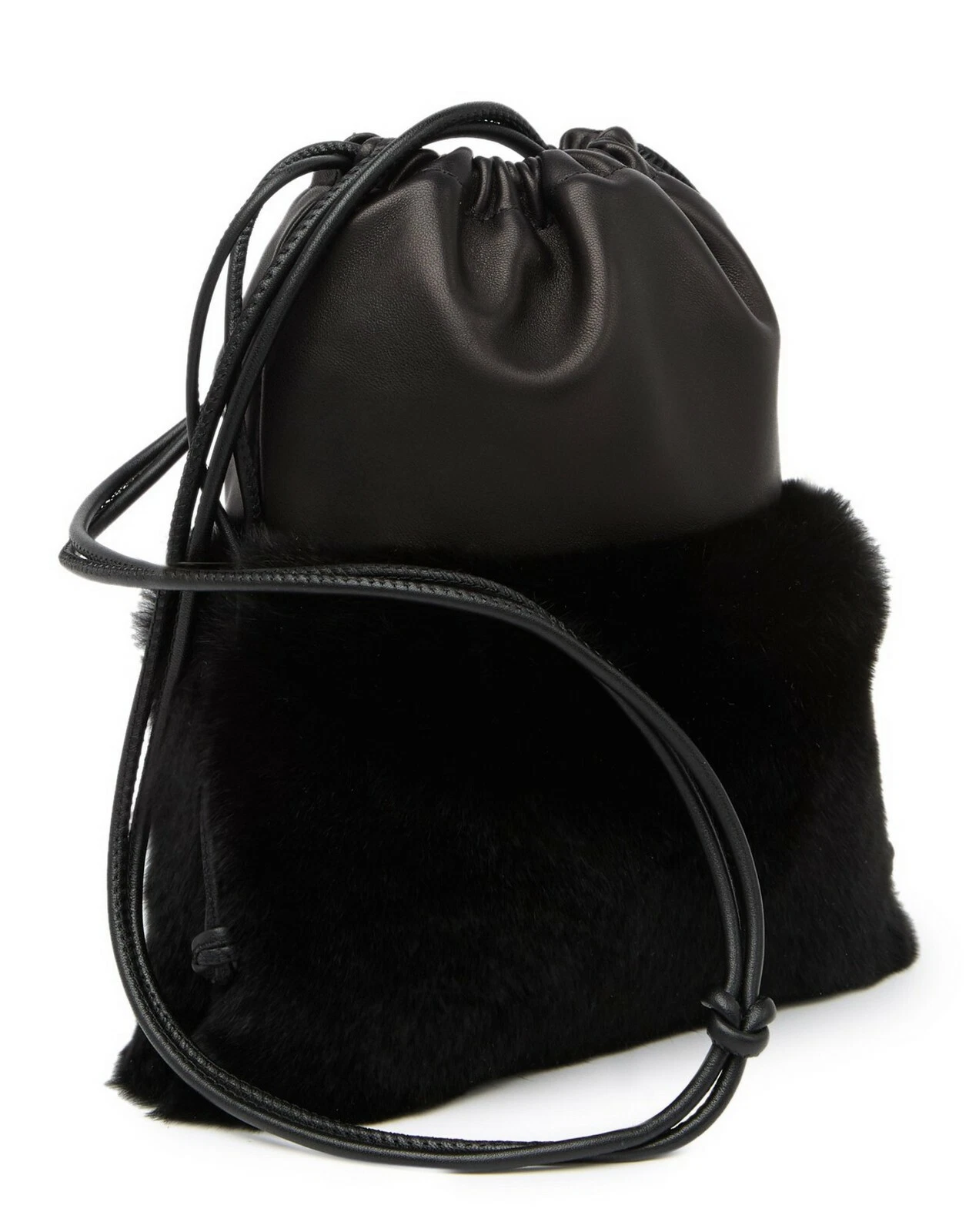 NUOVO Alexander Wang Borsa a tracolla in pelle di pelliccia di coniglio pochette nero $695
