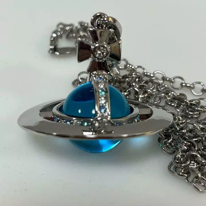 Vivienne Westwood Small Orb Necklace Rhinestone Blue Near Mint