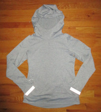 Athleta Womens Hoodie Pullover Thumb Sleeve Techie Zip  Kangaroo Pocket Gray M
