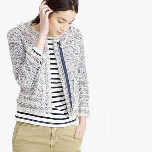 Metallic Tweed Fringe Trim Blazer Size 