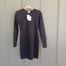 Open Edit Compact Fine Rib Sweater Dress Size S Long Sleeve Crew Neck In Black