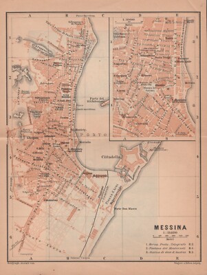 MESSINA  of Italy Original city plan  1902 Sicily Missina