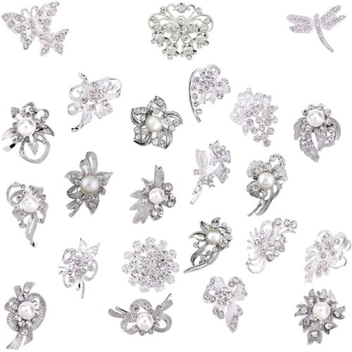 Stunning 24-Piece Rhinestone & Pearl Brooch Set for Bridal Bouquet Design