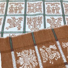 Folk Art Tablecloth Fish Stork Man Woman CUTT...