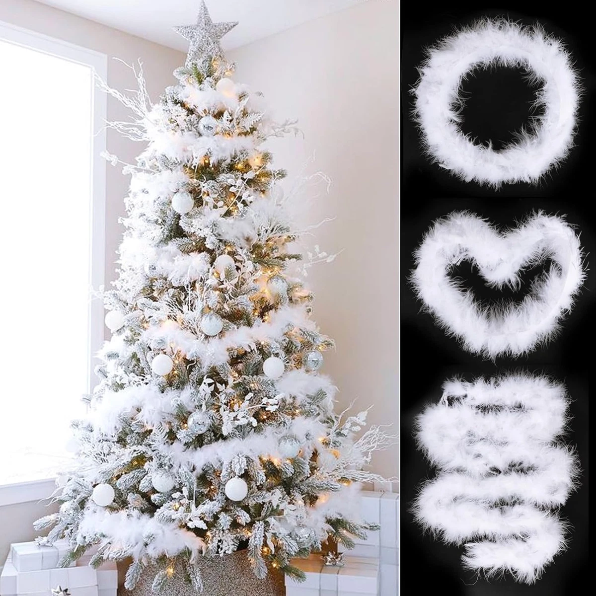 Arborus 8 decorazioni natalizie a forma di stella di Natale, 21,1 cm, fiori artificiali glitterati, stelo bianco, decorazioni per albero di Natale, ghirlande, ghirlande