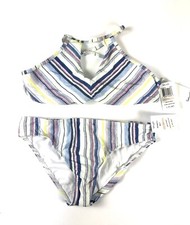 Splendid, Girl s Line Of Sight, Striped Bikini Set, Size 12, White/Purple