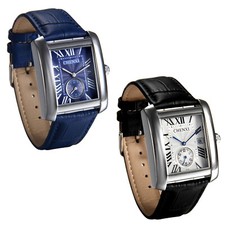 Men's Casual Retro Roman Numberals Square Dial Leather Date Quartz Wrist Watch