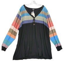 BloomChic Tunic Top Long Sleeve Striped Button Up Plus Size 28