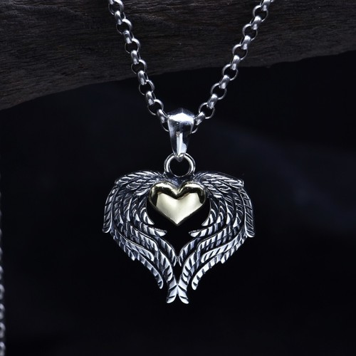 L25 Heart Pendant Surrounded By Angel Wings Sterling Silver 925 - Imagen 4 de 5