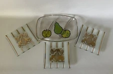 George Briard gold stripe pineapple snack plates green pear divided dish