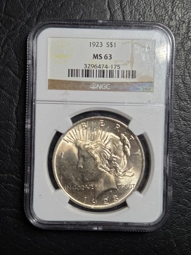 Beautiful 1923 Peace Silver Dollar NGC Graded MS 63