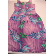 Hilo Hattie Womens Purple Tropical Floral Midi Dress Sleeveless Button Front M