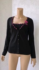 ESCADA 2-pc Cardigan Cami Set Black Pink Stitch Women's Size 40 42 Medium