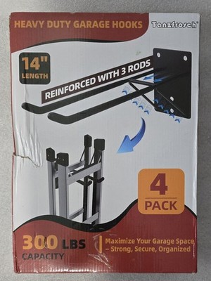 Tanzfrosch Heavy Duty Garage Hooks 14'' Black 4 Pack