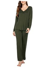 Womens Pajama Sets 2 Piece Lounge Set Fall Winter Pajamas Large Dark Green