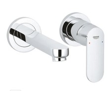 Grohe Eurostyle Cosmo 2 Hole Chrome Basin Mixer Tap - Flat Handle - Wall Mounted