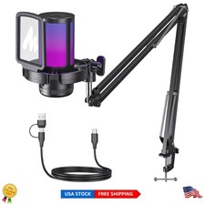 Professional USB Microphone for Streaming with Boom Arm, Mute  Gain Control